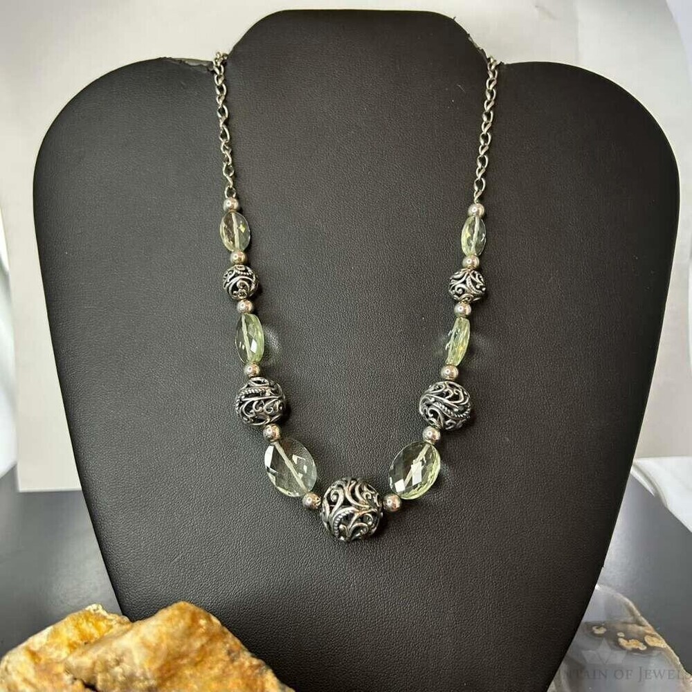Carolyn Pollack Sterling 5 Swirl Beads & 6 Faceted Light Green Quartz Necklace